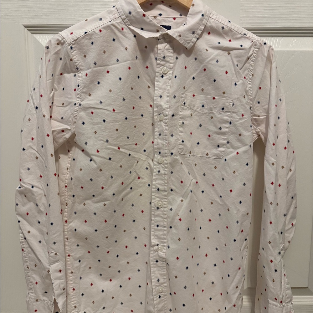 Children’s Place White Shirt with Red and Blue Diamond Pattern